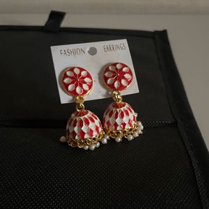 Red & White Jhumka Earrings ❤️🤍🥰