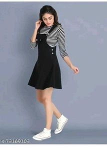 Black Jumper Dress with Striped Top