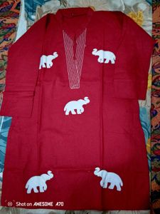 Red Elephant Print Kurta