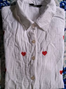 Cute Heart Print White Top