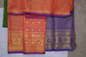 Elegant Woven Saree Fabric - Orange &amp; Purple