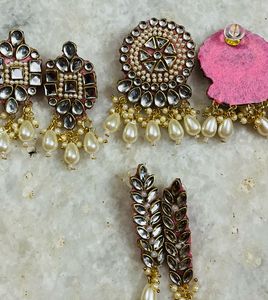 Pearl Kundan Earring Set 3 Combo