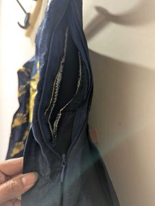 Elegant Navy Blue Embroidered Gown