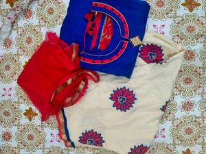 Navy Blue Silk Kurti With Patchwork Salwar