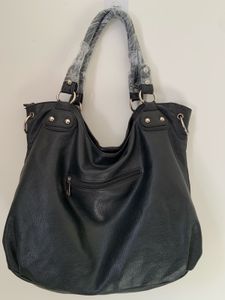 Imported Black Faux Leather Hobo Bag