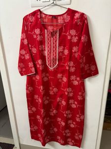 Red Floral Print Kurta
