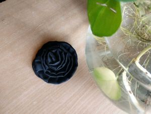 Black Fabric Rose Brooch