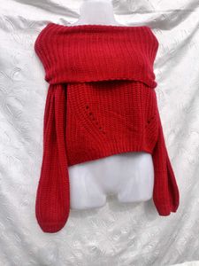 Red Off-Shoulder Knit Top