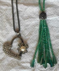 Long Heart & Pearl Necklace 🦪 + stone chain 💚