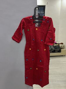 Red Mirror Work Backless Kurta