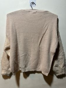 Blush Sweater with Fuzzy Sleeves