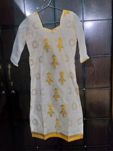 White And Yellow Kurta Set