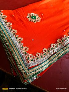 Hand Work Orange Odhni