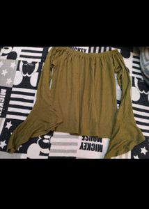 Olive Green Off-Shoulder Bell Sleeve Top
