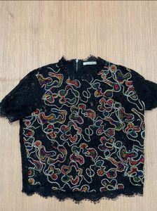 Zara Embroidered black Top