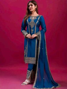 Pure Chinnon Silk With Heavy Embroidery Work❤️‍🔥