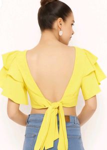 Yellow Ruffle Sleeve Crop Top