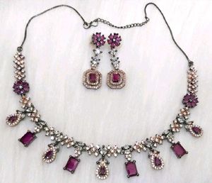 Pinkish Purple American Dimond Jewelary Set
