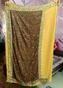 Beige & Brown Handwork Saree & Heavy Lace Borders