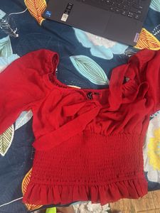 Hot Red Full Sleeves Top