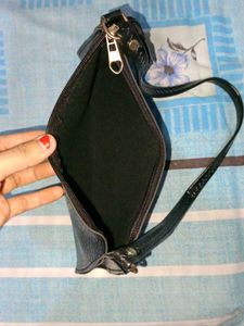 Black Croc Embossed Baguette Bag