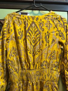 GLOBAL DESIYellow Printed-Graphic Full Length Dres