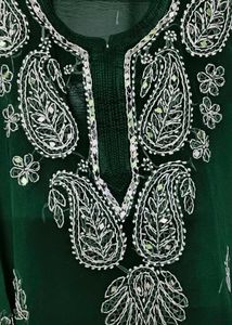 Green Mirror Work Kurti Set