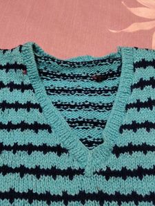 Blue Striped Knitted Vest