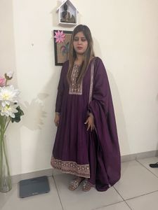 Libaas, purple colour silk Anarkali three piece