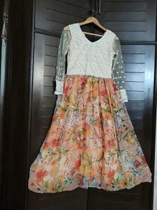 Women Embroidered Chiffon Net Printed Gown Dress