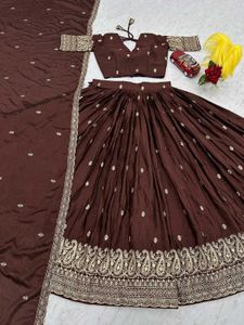 🆕️🆕️FULLY-STITCHED CHINON BROWN LEHENGA