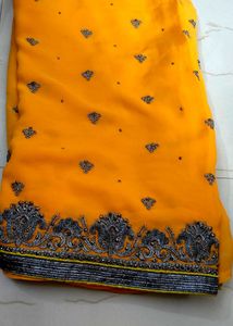 Yellow Saree with Silver Embroidery