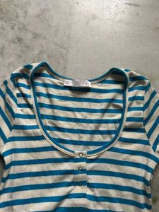 MANGO Striped 3/4 Sleeve Top