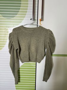 Olive Green Puff Sleeve Sweater