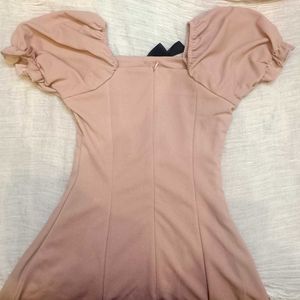 Peach Hoodie Dress with Black Satin Bow Accents