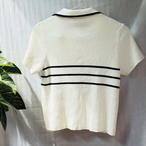 Striped Knit Polo Top