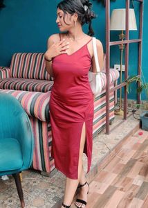 Red slit cut dress