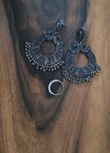 Oxidized Earrings & Ring