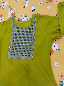Embroidery Work Green Kurta With Pant