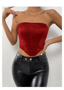 Red satin corset top
