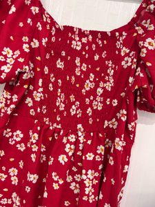 Red Floral Midi Dress