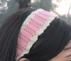 Crochet Headband - Pink &amp; White