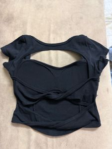 Black Open Back Cut-Out Crop Top