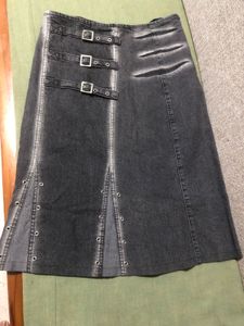 Distressed Denim Skirt with Buckles