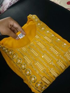 Mustard Embellished Kurta