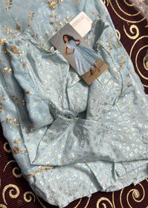 Embroidered Fit &amp; Flare Dress With Tie-ups