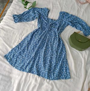 Blue Floral Print Mini Dress