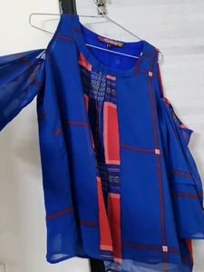 Blue Cold Shoulder Top