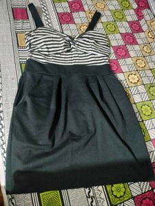 Striped &amp; Black Fit and Flare Dress