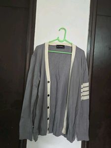 Gray Cardigan with Stripes fits M~XL